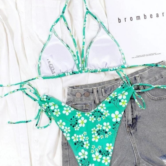 Shein Floral Print Triangle High Cut Bikini - Picture 2 of 2